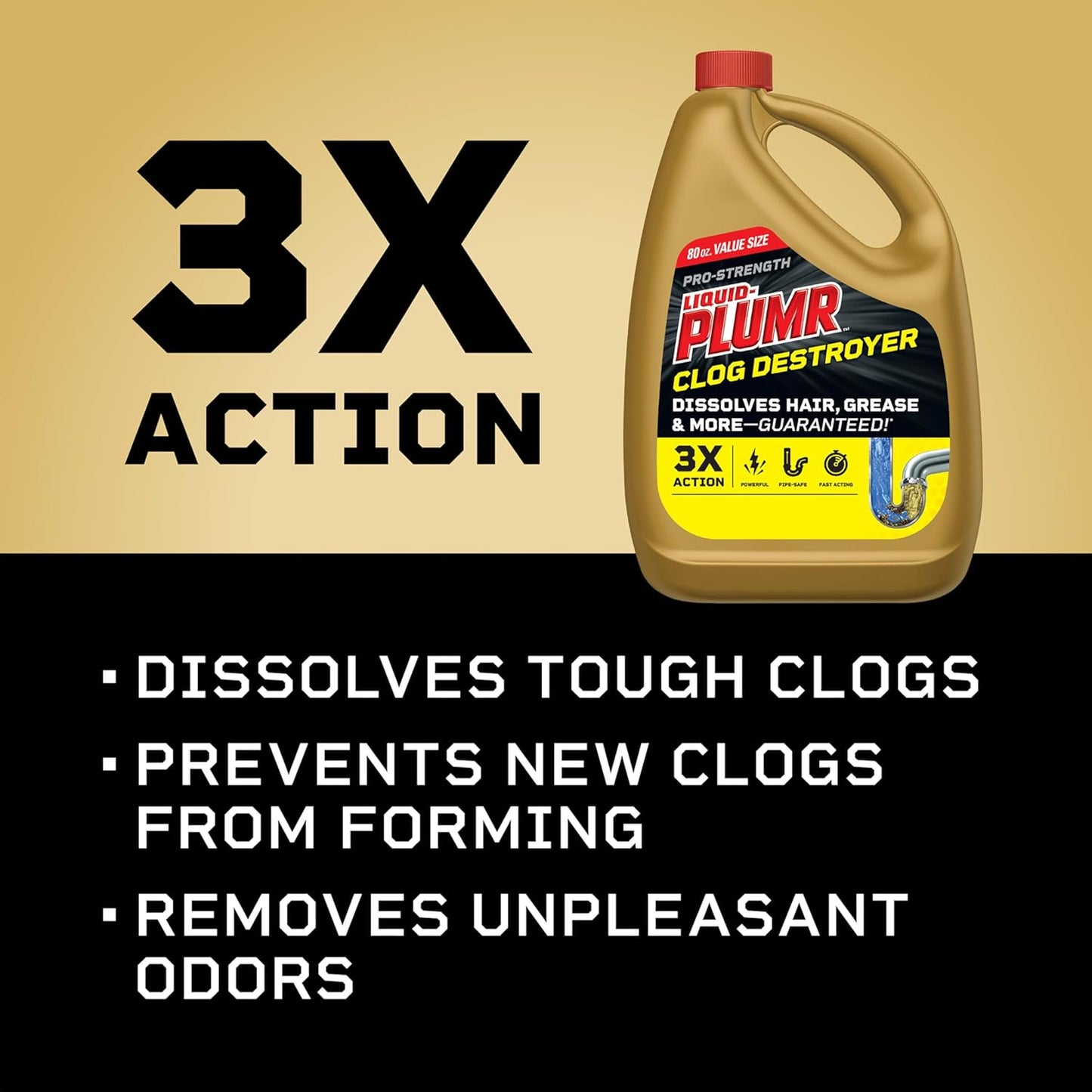 effective on hair, grease, and soap scum clogs
