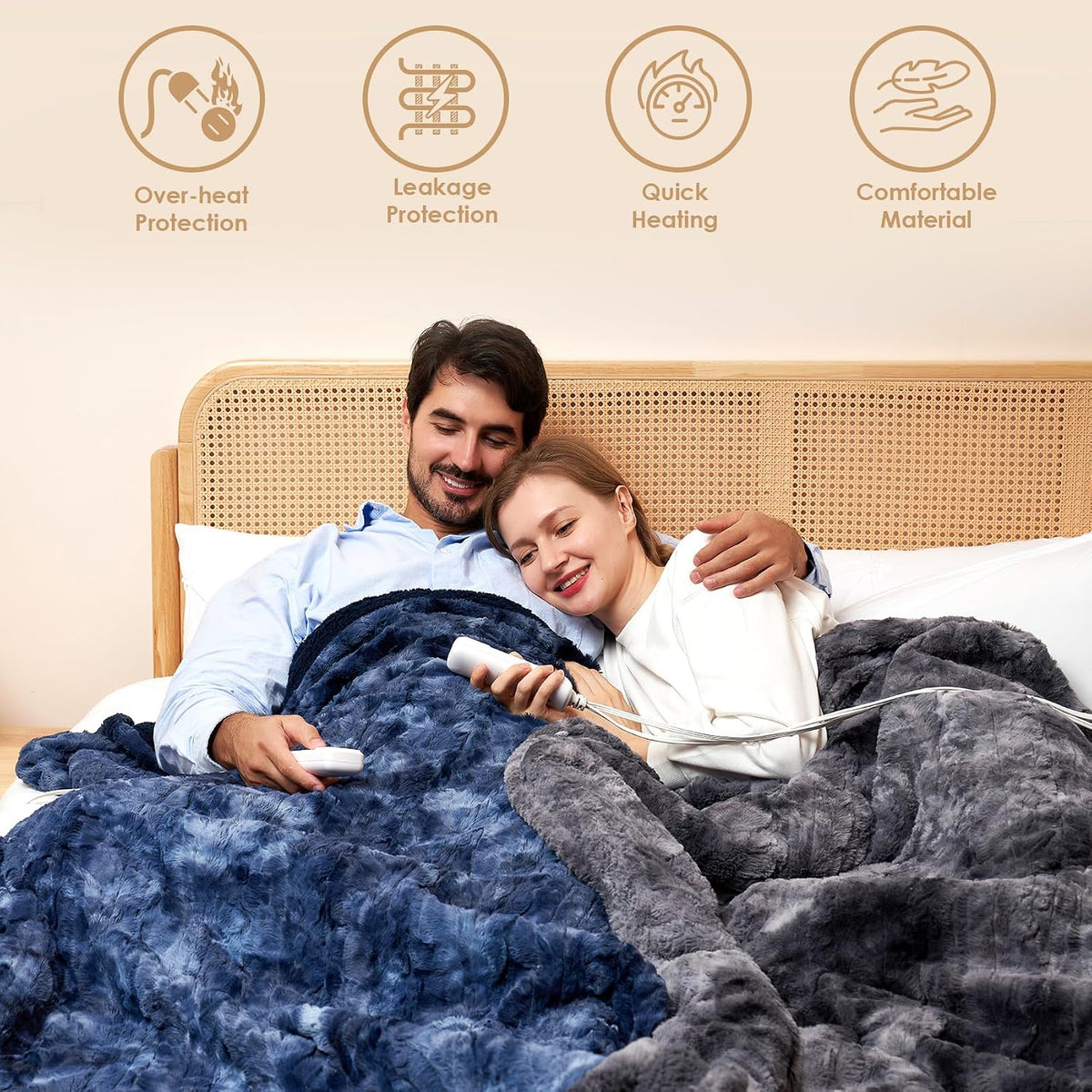 EHEYCIGA Faux Fur Heated Blanket – Family Safe Heated Throw for Living Room, No Open Flame Risk