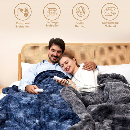 EHEYCIGA Faux Fur Heated Blanket – Family Safe Heated Throw for Living Room, No Open Flame Risk