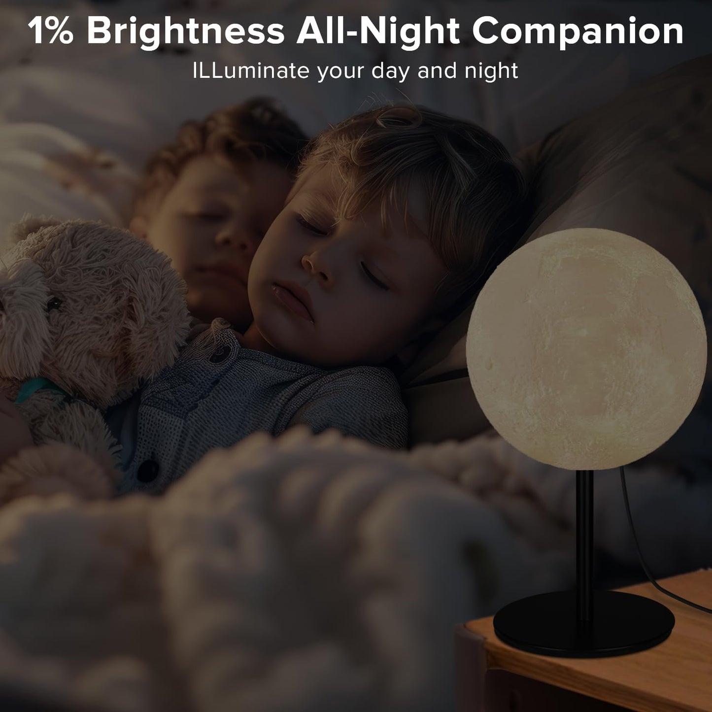 Ehobroc Moon Lamp – Minimalist Bedside Lamp, Single Sphere Design with Hidden Inline Controls