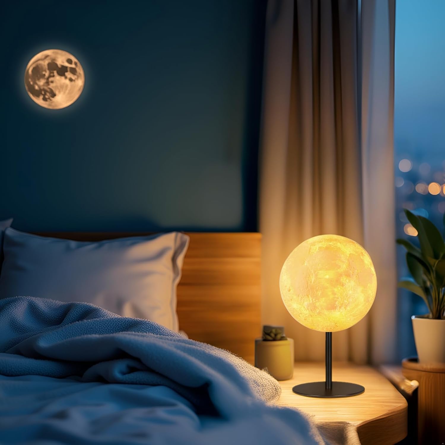 Ehobroc Moon Lamp – Minimalist Bedside Lamp, Single Sphere Design with Hidden Inline Controls