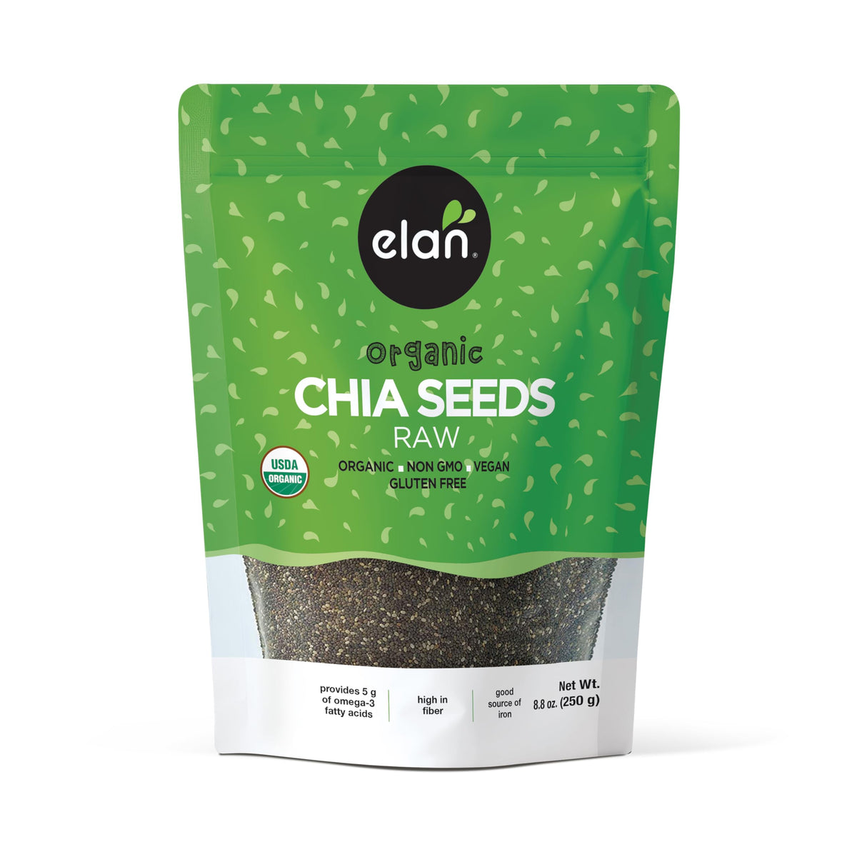 Elan Organic Chia Seeds, 8.8 oz, Natural Raw Black Chia Seeds, Plant-Based, Non-GMO, Vegan, Gluten-Free, Kosher, Gels Easily, Superfood