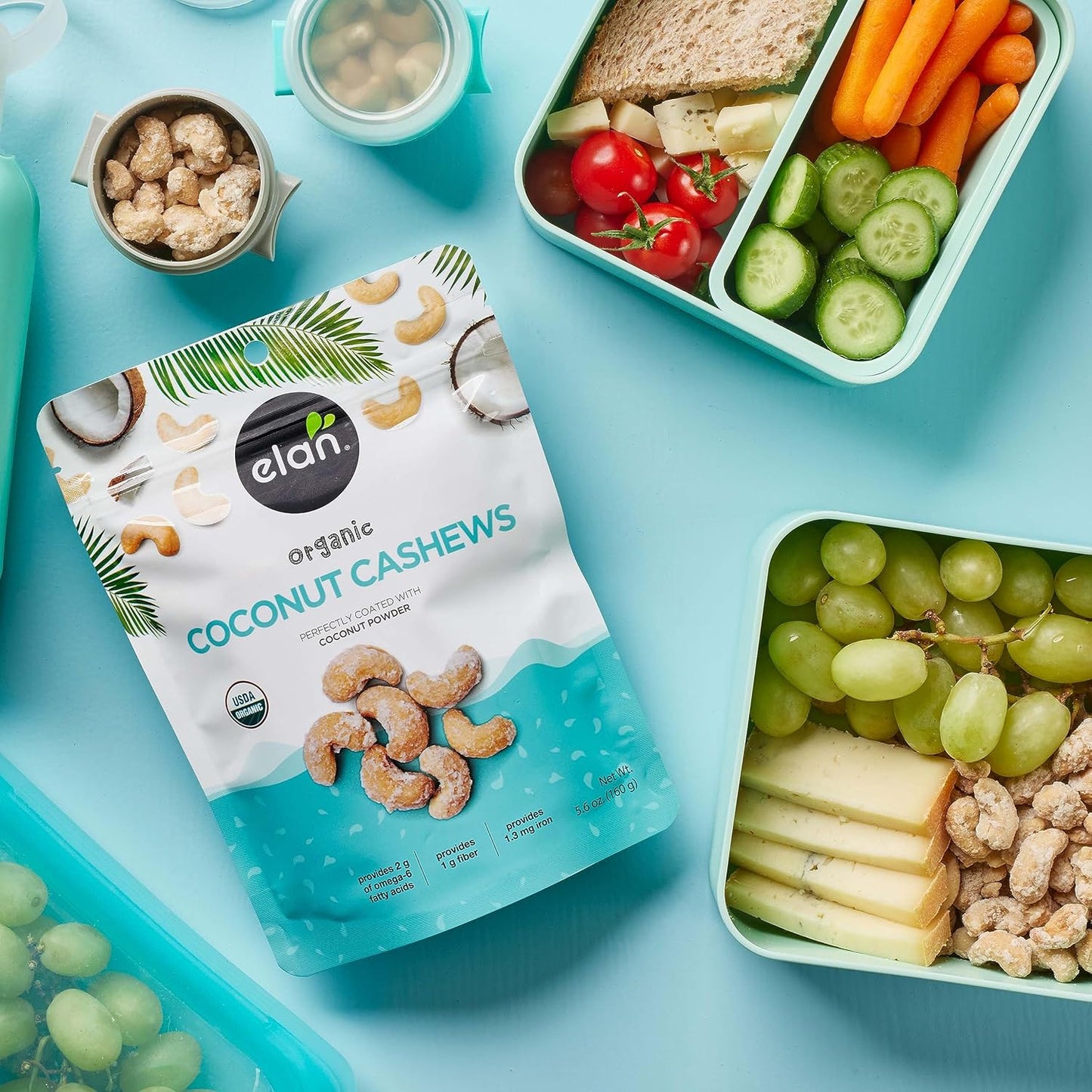 Elan Organic Coconut Cashews – Thoughtful Birthday Gift for Her, Gourmet Glazed Snack Pouch, 5.6 oz