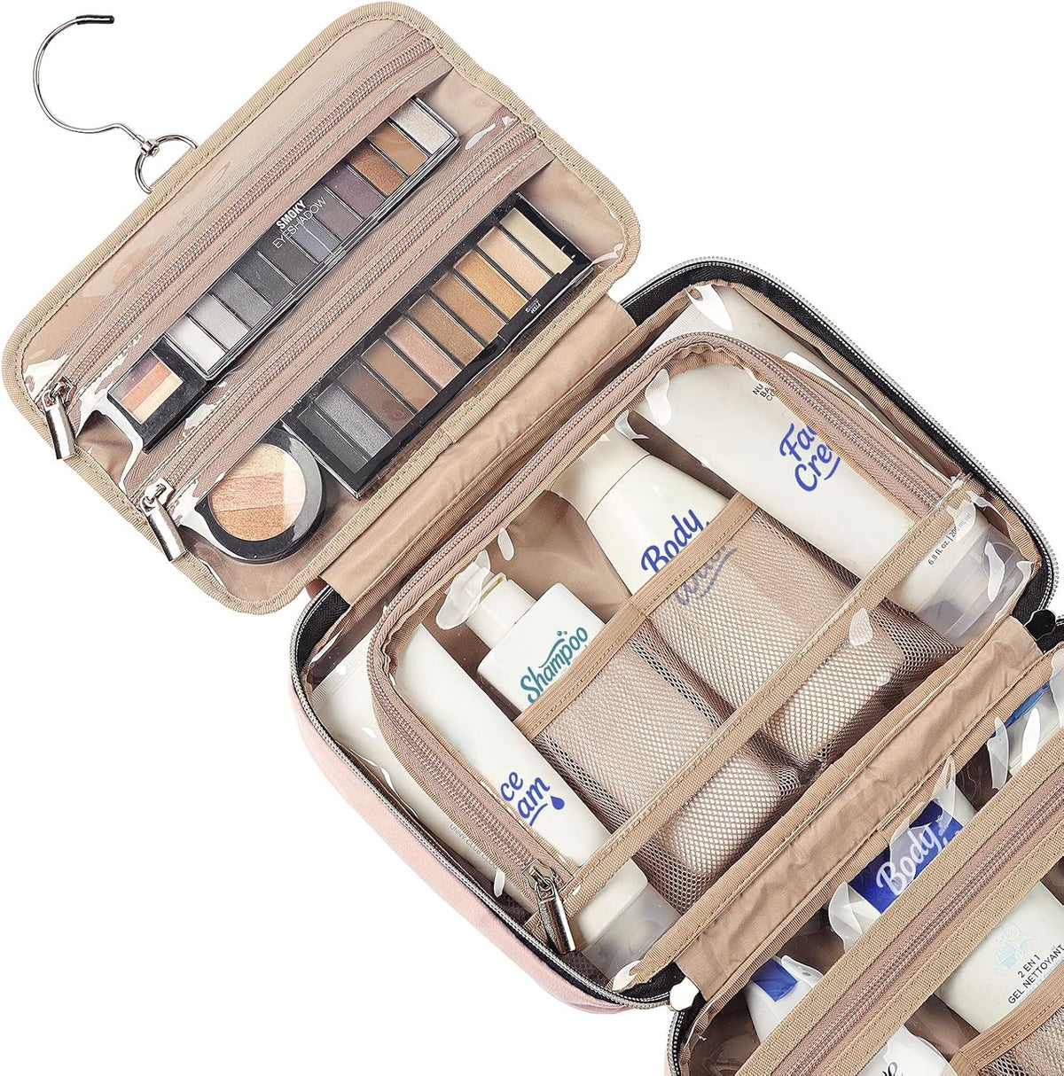 elasticated pockets plus a zippered compartment for secure, organized storage of brushes and bottles