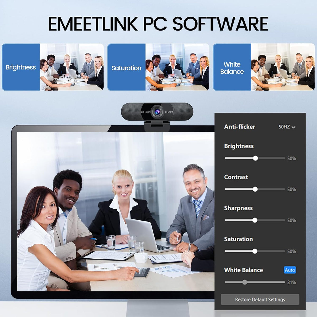 EMEET C960 1080P Webcam with Privacy Cover, Safe Choice for Children's Study Desk and Bedroom Setup