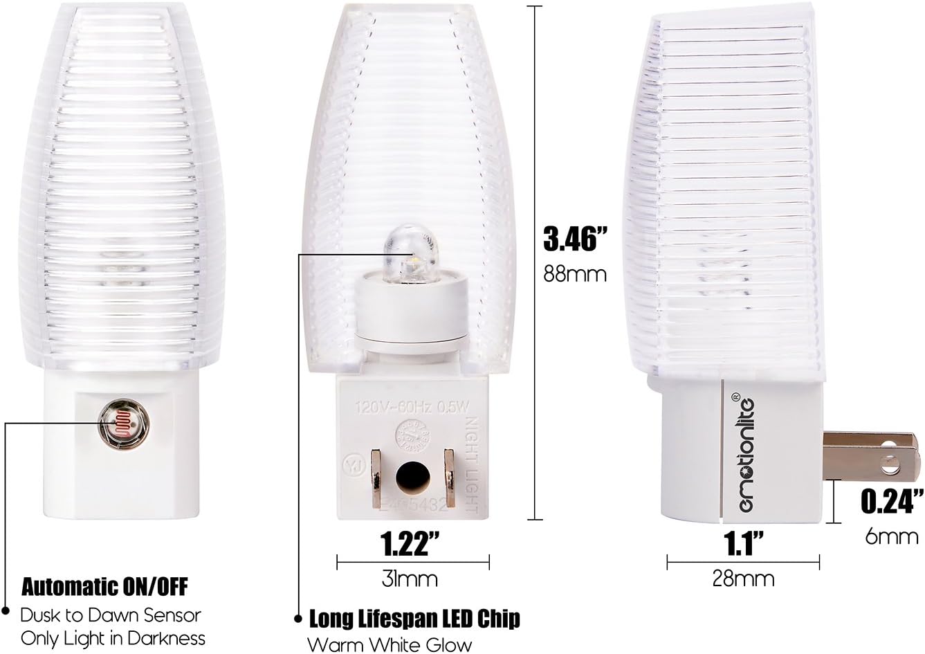 Emotionlite Plug-in Night Light – Warm Ambient Glow for Bedroom and Living Room Decor, Dusk to Dawn