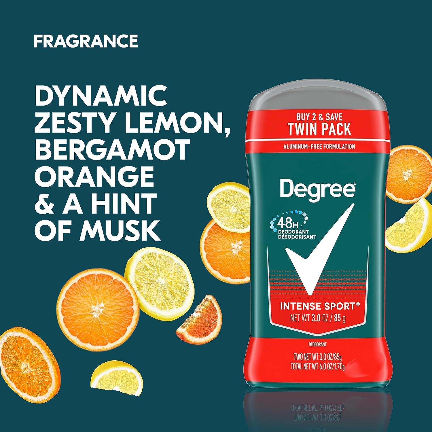 energizing intense sport scent with lemon, bergamot orange, and musk notes