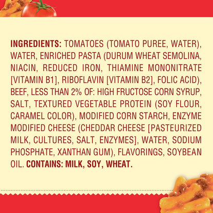 enriched macaroni pasta in hearty beef and tomato sauce