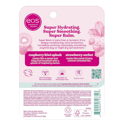 eos 24H Moisture Super Balm – Affordable Holiday Gift for Mom, Clean Beauty Lip Treatment Set with Raspberry Kiwi and Strawberry