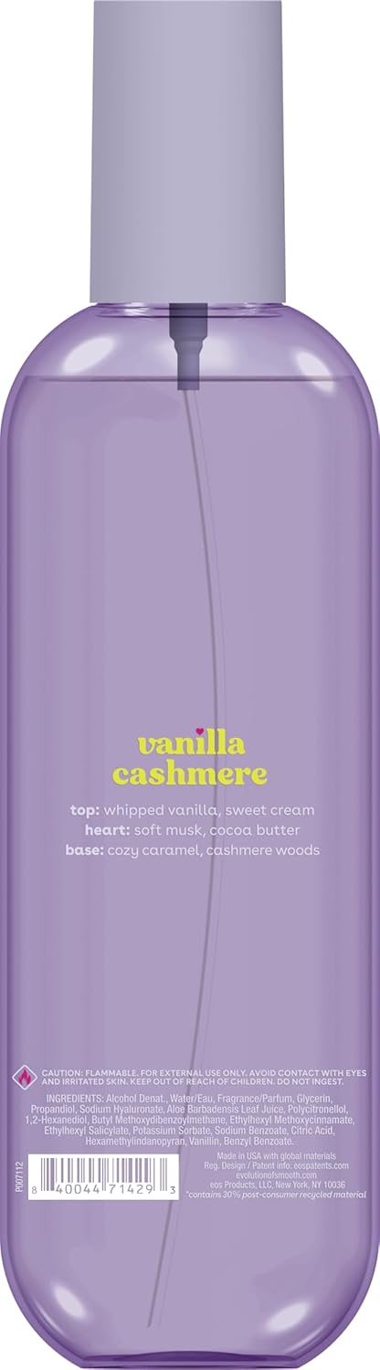 eos Cashmere Body Mist – Calming Bath Time Ritual Spray, Hyaluronic Acid Vanilla Body Mist for Women