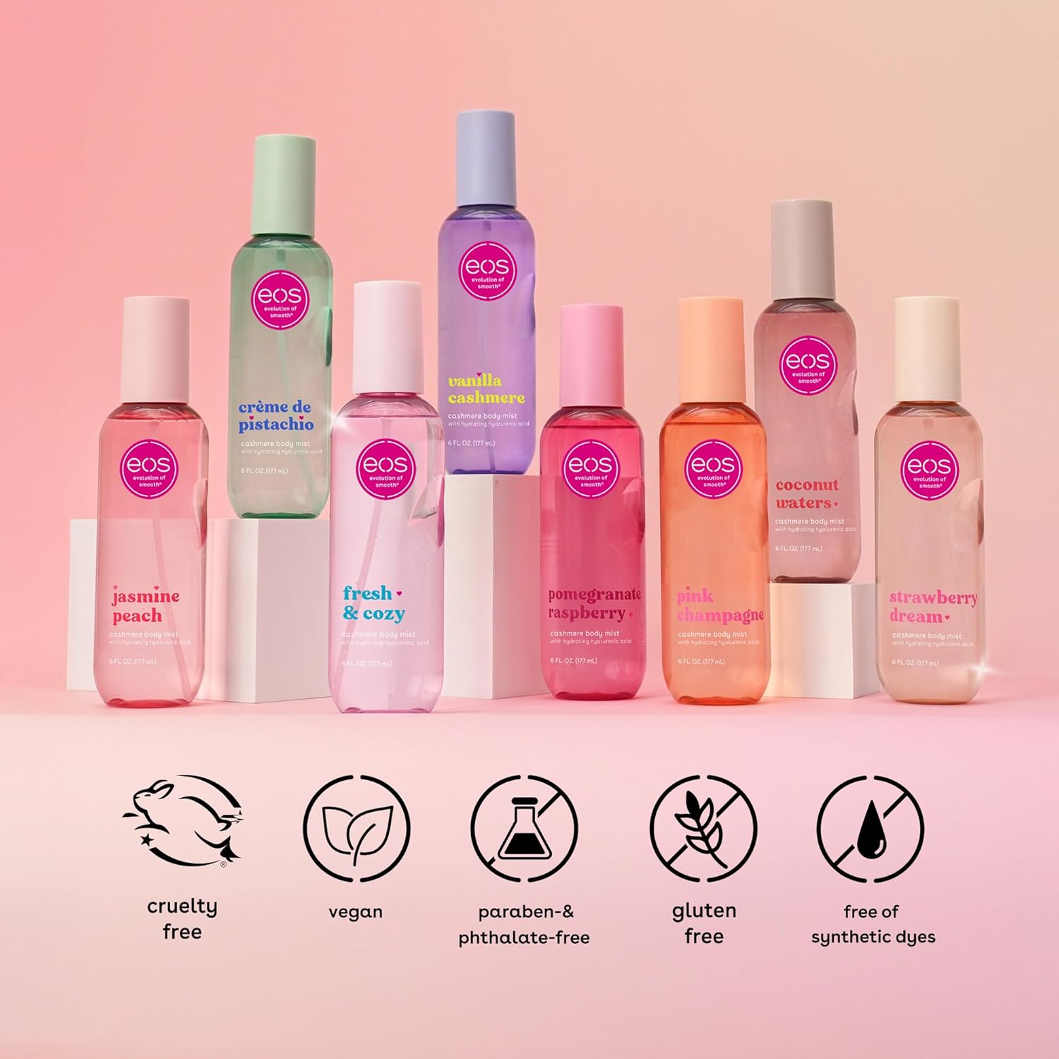 eos Cashmere Body Mist – Calming Bath Time Ritual Spray, Hyaluronic Acid Vanilla Body Mist for Women