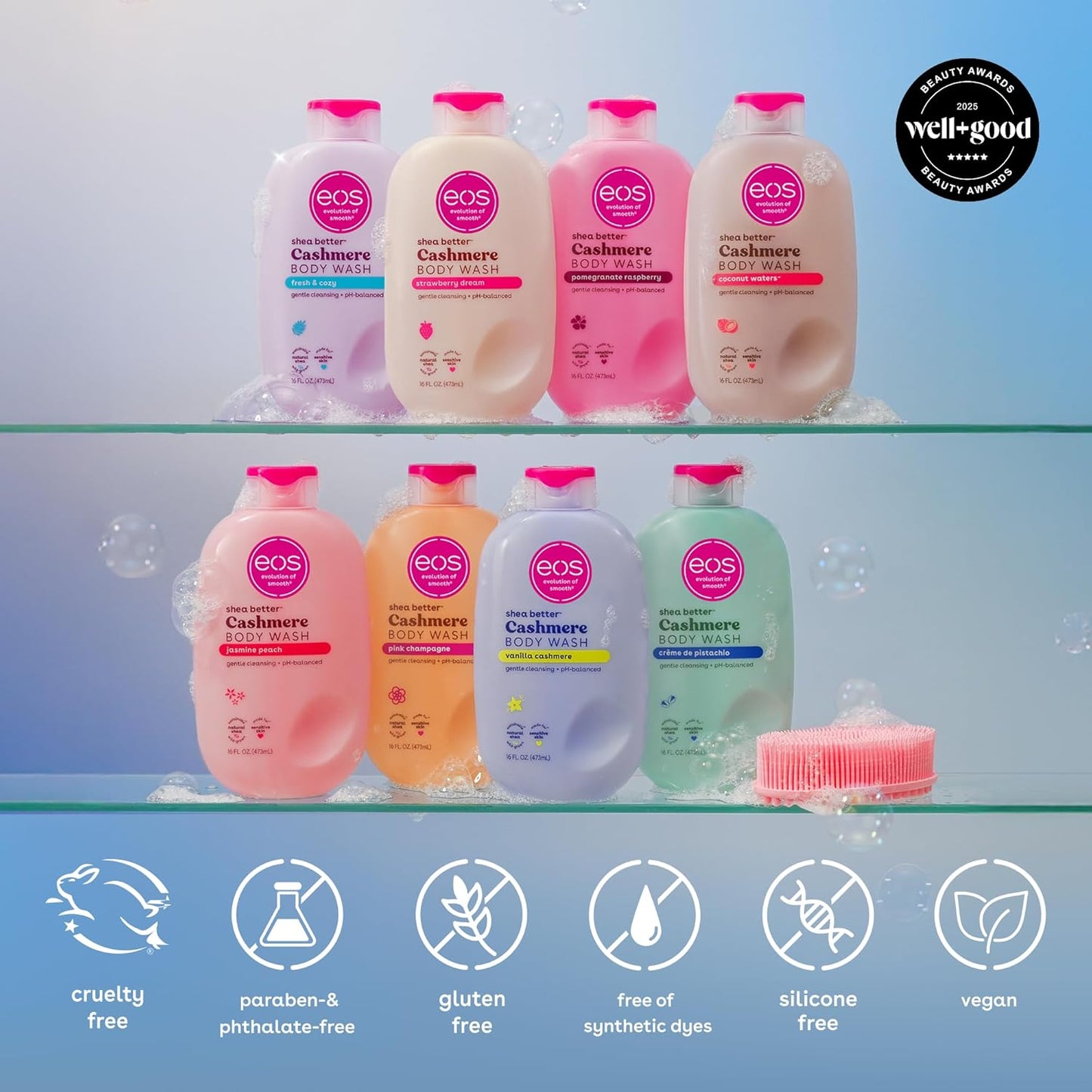 eos Cashmere Body Wash – Vanilla Cashmere Hydrating Gel for Nightly Bath Ritual, pH-Balanced Sensitive Skin Cleanser