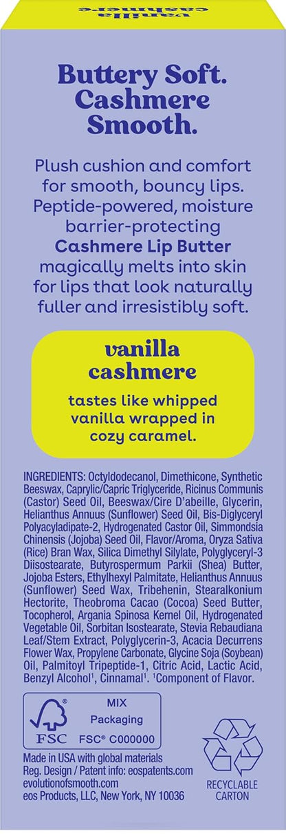 eos Cashmere Lip Butter – Thoughtful Birthday Gift for Her, Plumping Peptide Lip Moisturizer with Vanilla Cashmere Scent