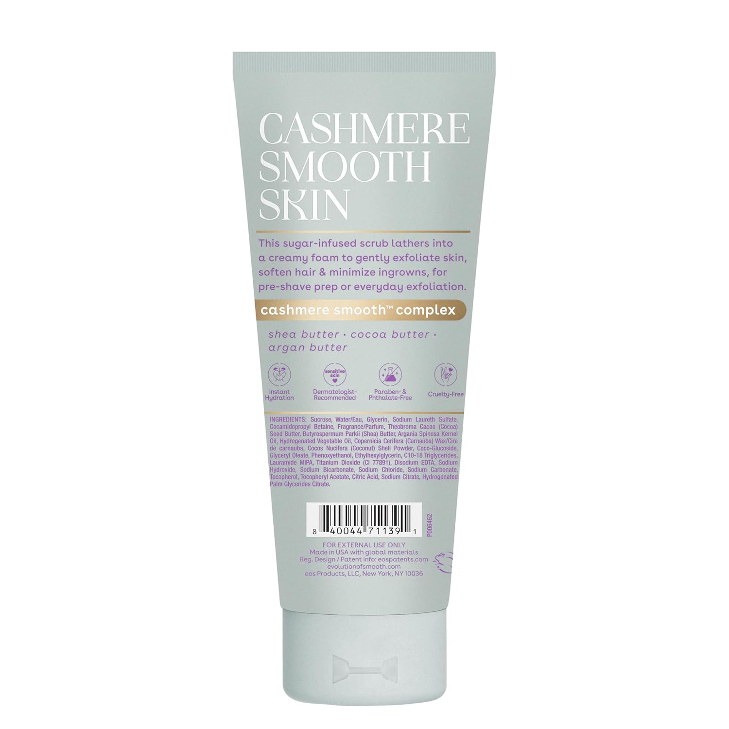 eos Cashmere Vanilla Cashmere Pre-Shave Scrub – Clean Sugar Body Exfoliator for a Simple Three-Step Shave Routine