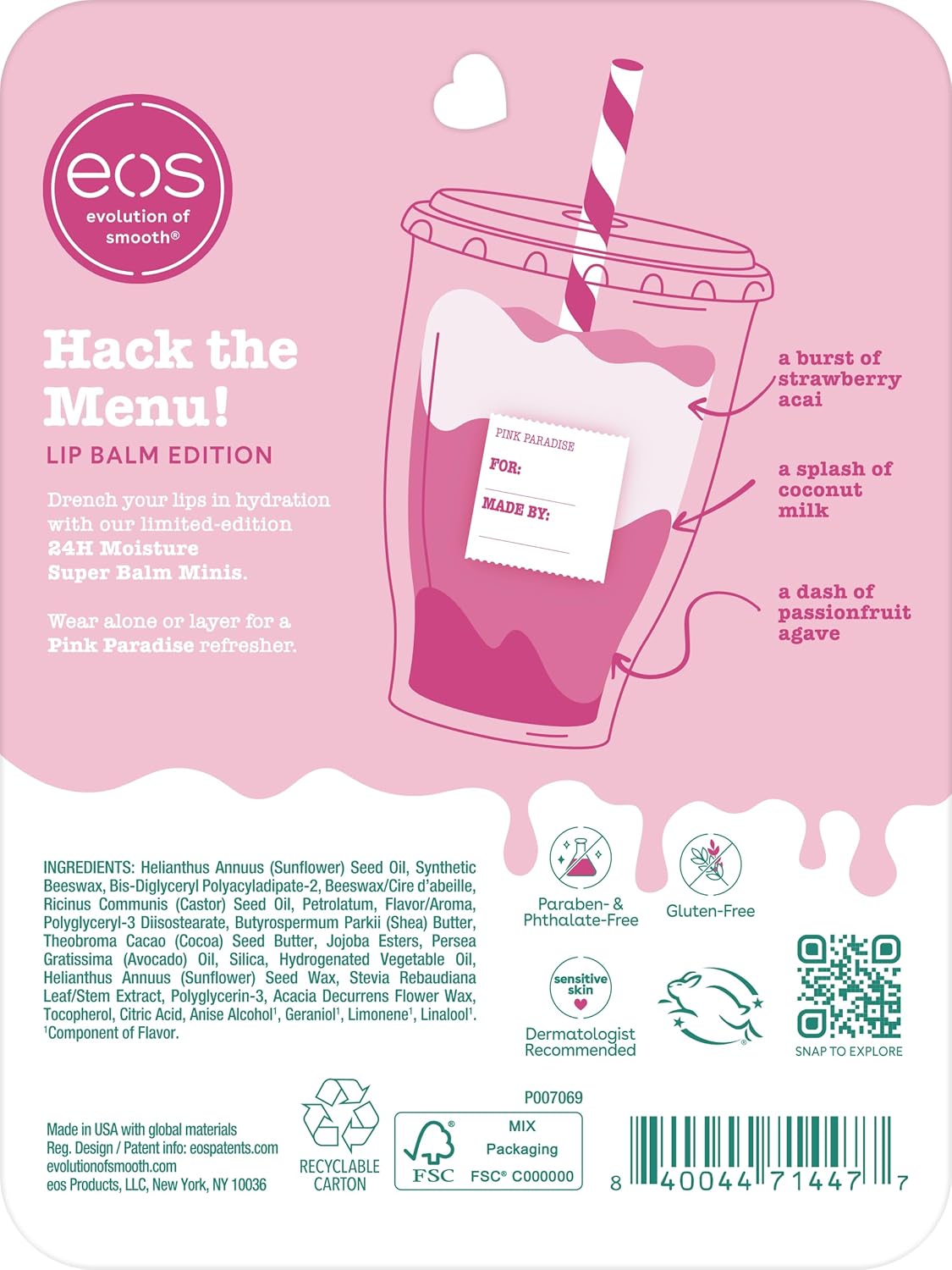 eos Pink Paradise Super Balm Minis – Premium Collectible Lip Balm Set, Limited-Edition Flavor Trio