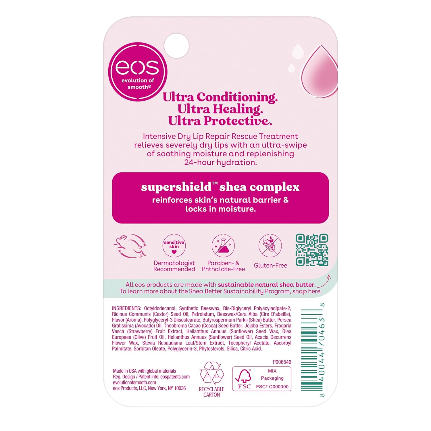 eos The Hero Lip Repair Bedtime Wind-Down Lip Treatment for Mindful Evening Skincare, Strawberry