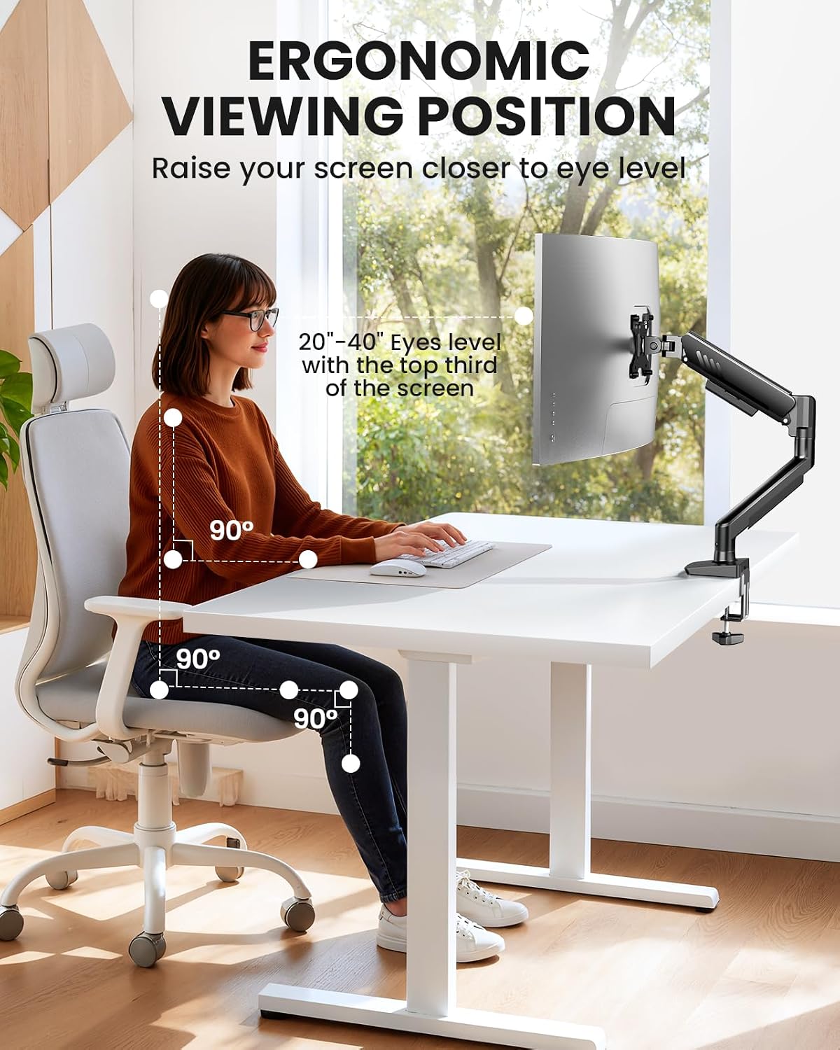 ErGear Single Monitor Arm – Clutter Free Desk Mount with Built In Cable Clips, Clean Look for Minimalist Workspace