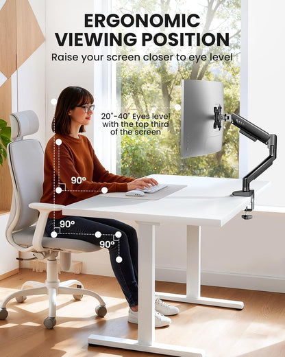 ErGear Single Monitor Arm – Clutter Free Desk Mount with Built In Cable Clips, Clean Look for Minimalist Workspace