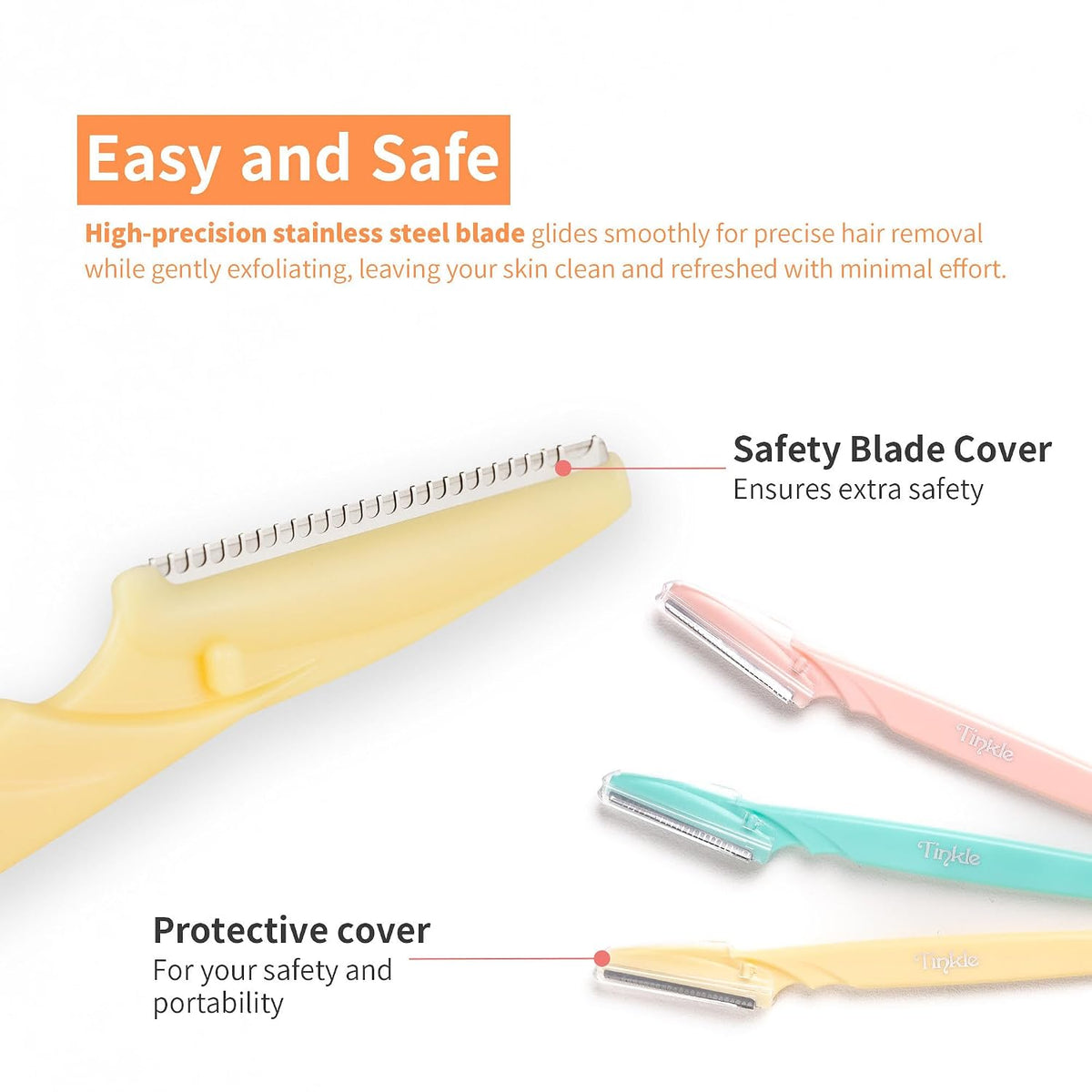 ergonomic handle shaped for precise control around brows and face contours