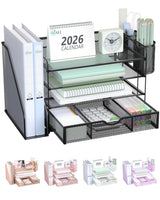 WALI Practical Desk Organizer Gift for Remote Workers, 4 Tier Letter Tray with Drawer as a Thoughtful Back-to-School or Housewarming Present