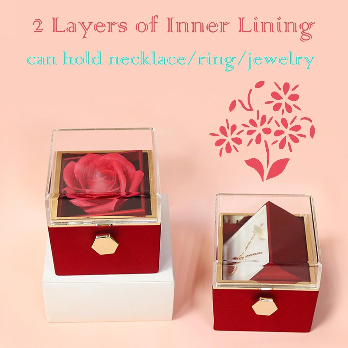 Eternal Rose Ring Box – Romantic Anniversary Gift for Wife, Rotating Hidden Drawer Jewelry Organizer