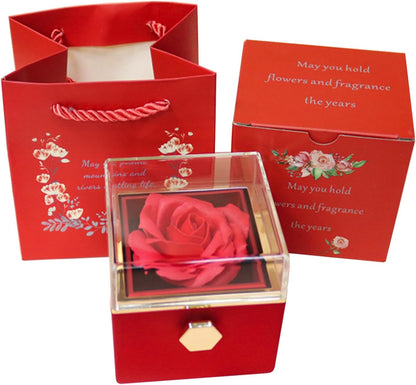 Eternal Rose Ring Box – Romantic Anniversary Gift for Wife, Rotating Hidden Drawer Jewelry Organizer