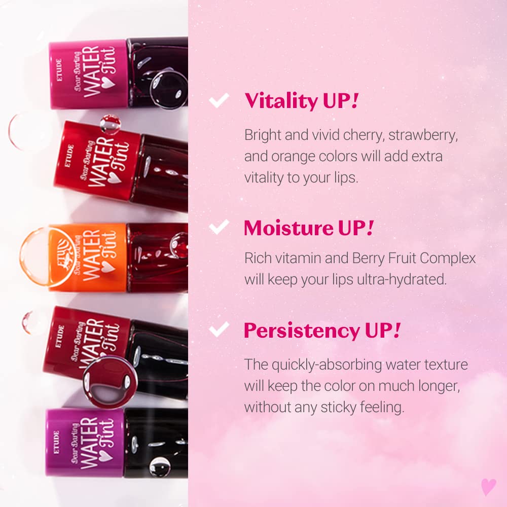 ETUDE Dear Darling Water Tint – Clean Feel Makeup, Weightless Berry Tint for Comfort-First Wear