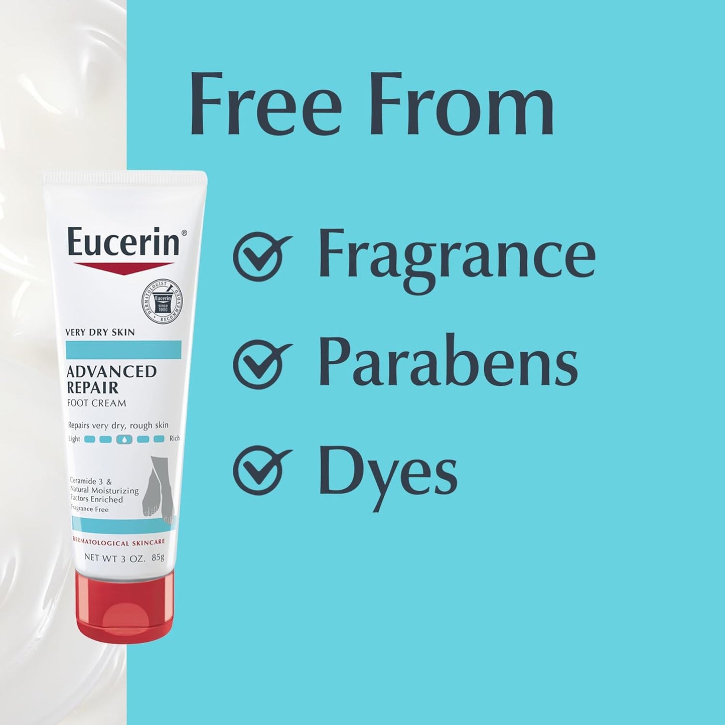 Eucerin Advanced Repair Foot Cream – Post-Shower Wind-Down Moisturizer for Rough Feet, Fragrance-Free 3 oz Tubes, Pack of 3