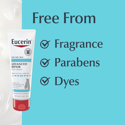 Eucerin Advanced Repair Foot Cream – Post-Shower Wind-Down Moisturizer for Rough Feet, Fragrance-Free 3 oz Tubes, Pack of 3