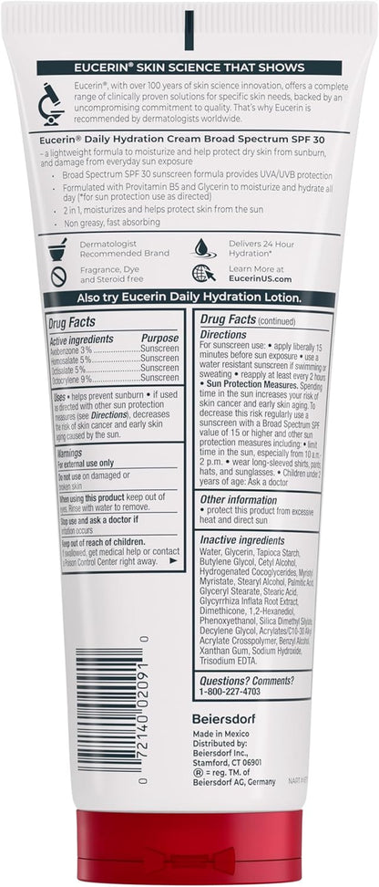 Eucerin Daily Hydration Body Cream with SPF 30 – Self-Care Sun Protection Ritual for Sensitive Skin, 8 Oz