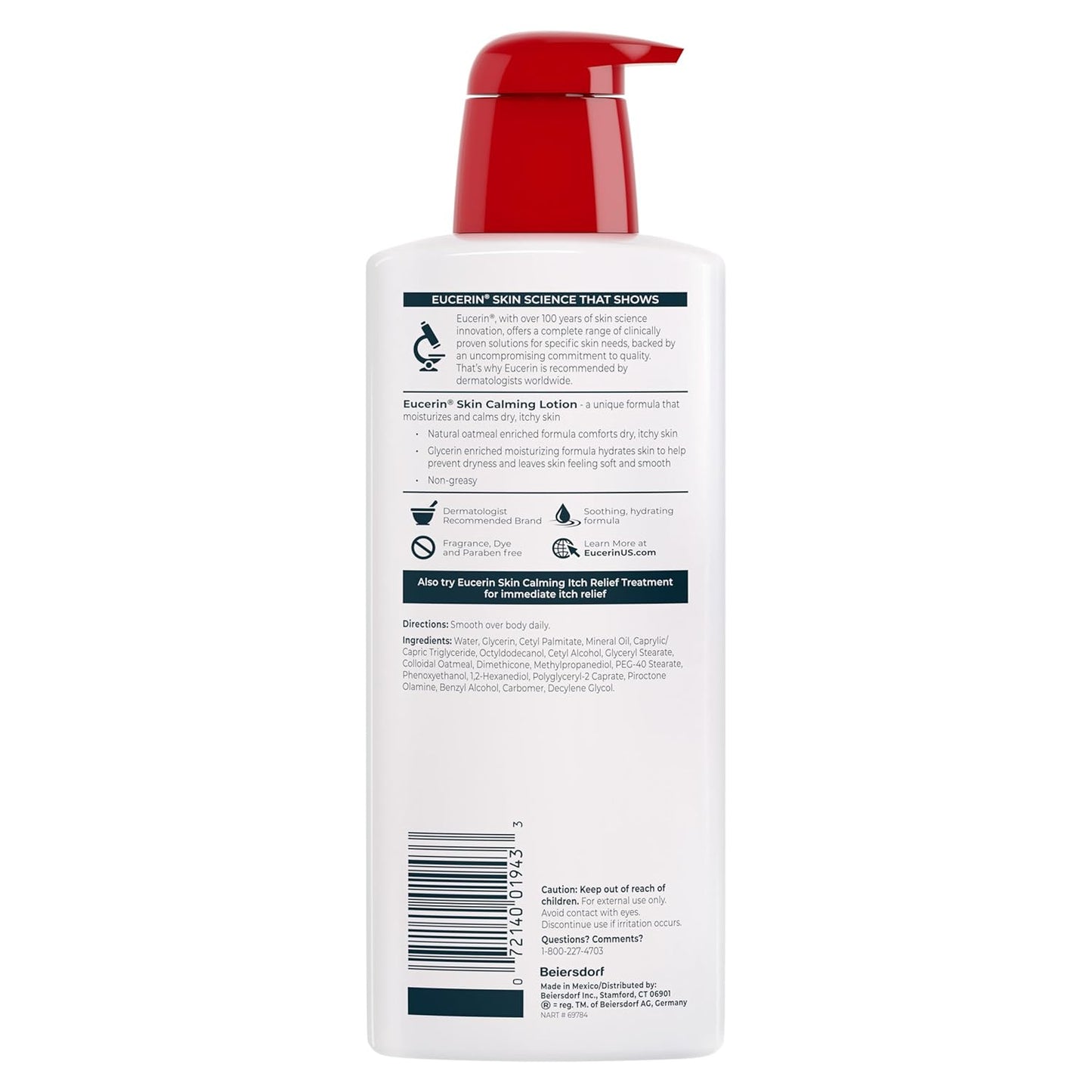 Eucerin Skin Calming Body Lotion – Post-Shower Moisturizer for Itch-Prone Skin, 16.9 fl. oz. Pump Bottle