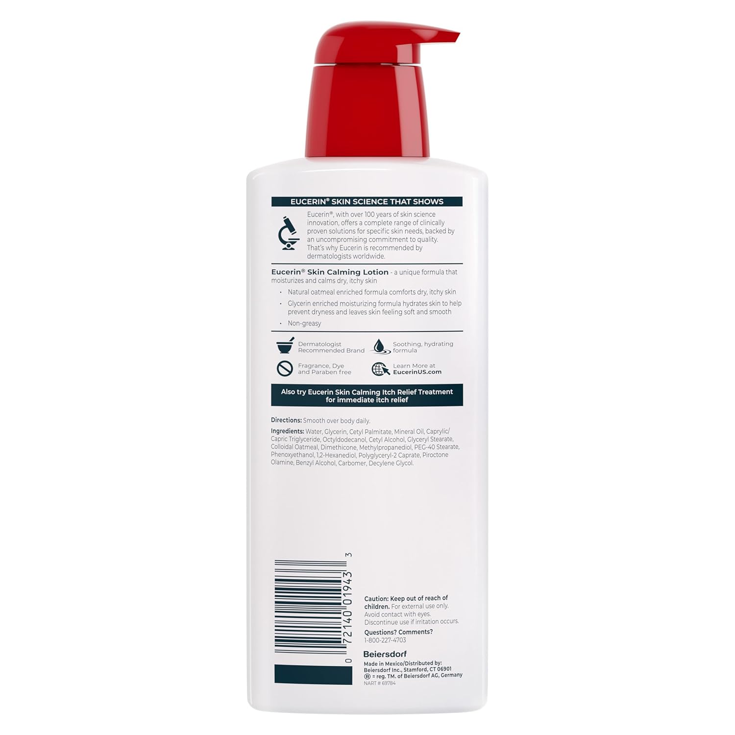 Eucerin Skin Calming Body Lotion – Post-Shower Moisturizer for Itch-Prone Skin, 16.9 fl. oz. Pump Bottle