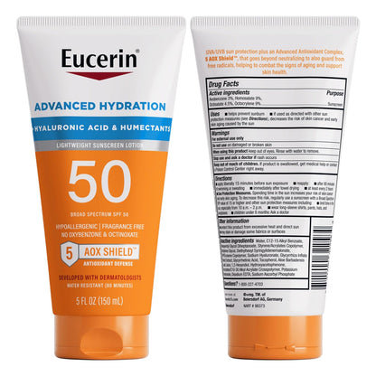 Eucerin Sun Advanced Hydration SPF 50 – 80-Minute Water-Resistant Sun Protection for Active Days