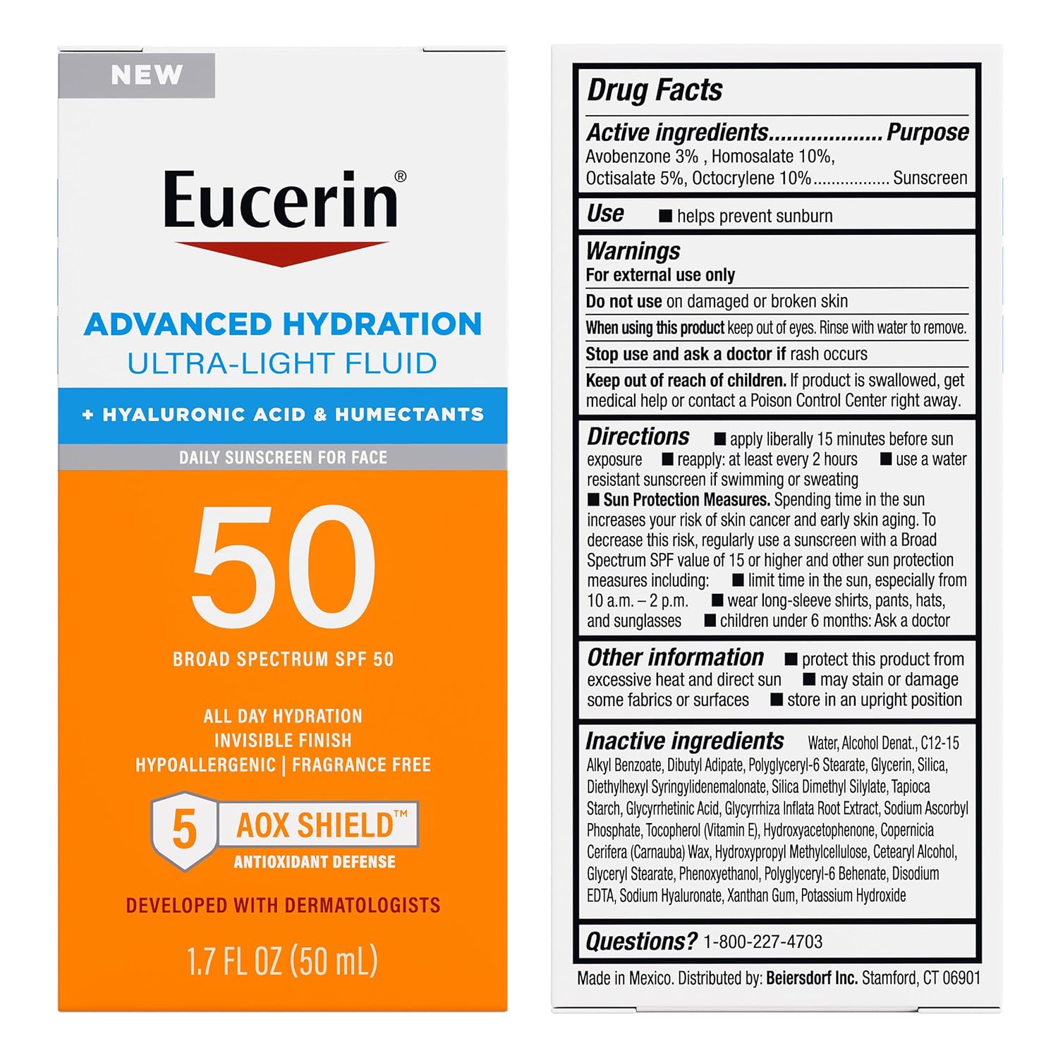 Eucerin Sun Advanced Hydration SPF 50 – Wellness Skincare Staple for Sensitive Skin, Antioxidant Daily Sunscreen with Hyaluronic Acid