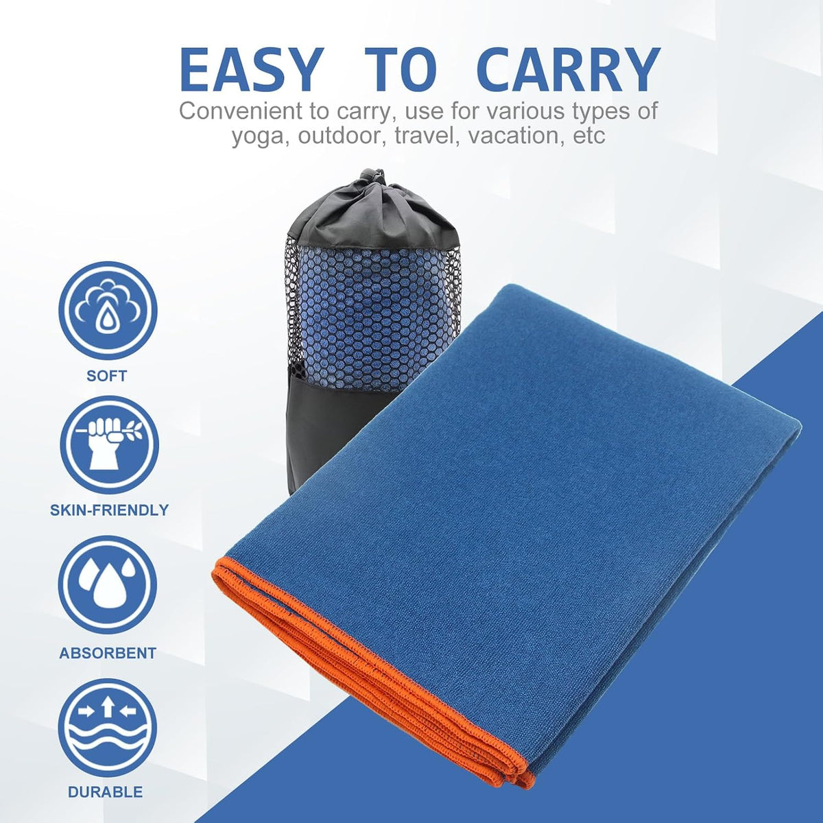 Eunzel Microfiber Yoga Mat Towel – Stable, No-Slip Surface to Prevent Mat Slides in Hot Studios