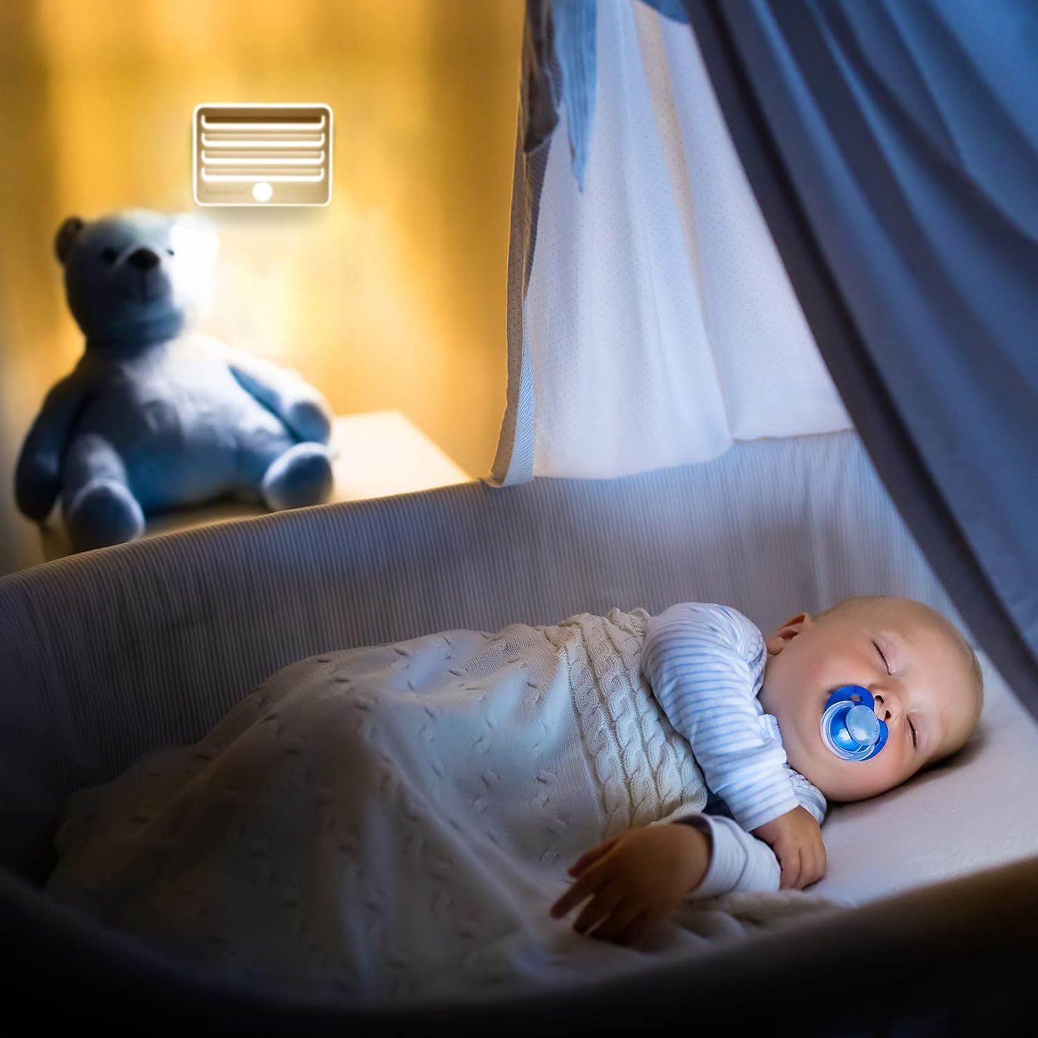 EverBrite Motion Sensor Night Lights for Nursery and Kids Room, Soft Warm Baby Safe Lighting, Battery Powered 3 Pack