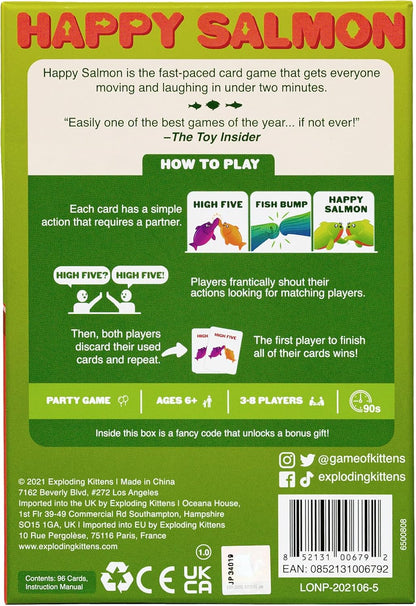 Exploding Kittens Happy Salmon Card Game for Kids Ages 6+ | Family Game Night Activity with 90-Second Rounds and 98 Action Cards