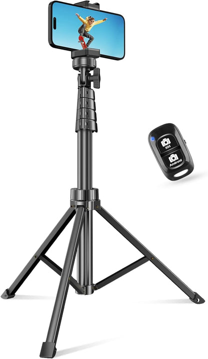 extendable aluminum tripod with 62-inch base height (up to 92 inches in taller variants)