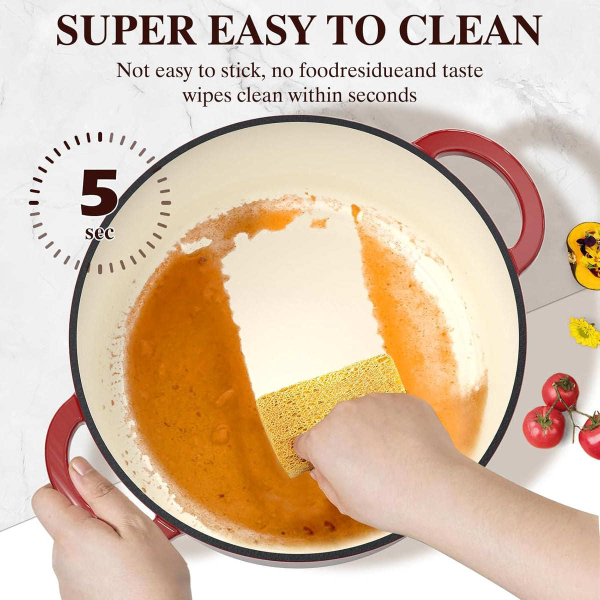 extra-wide stainless steel handles for slip-free grip with oven mitts