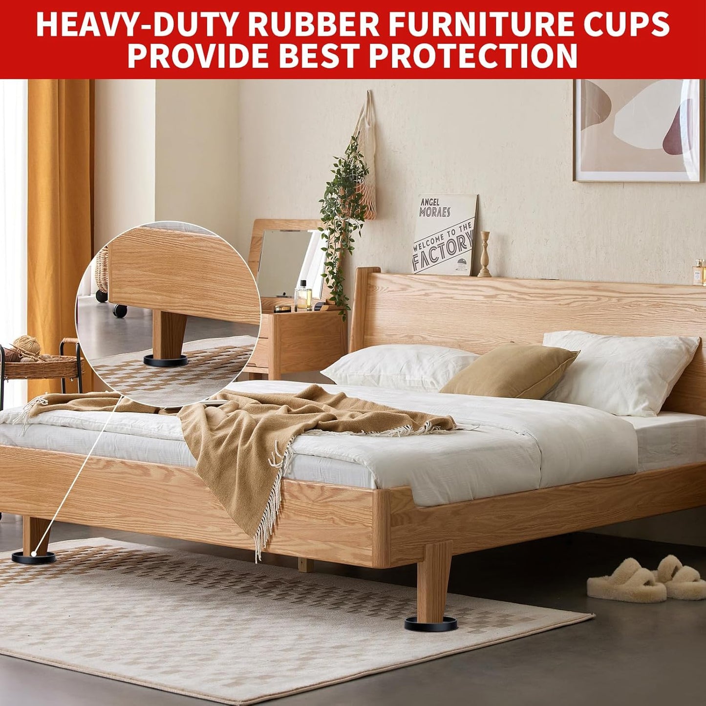 Ezprotekt Non Slip Furniture Pads for Kids Room, Black Rubber Caster Cups That Keep Cribs and Bunk Beds in Place