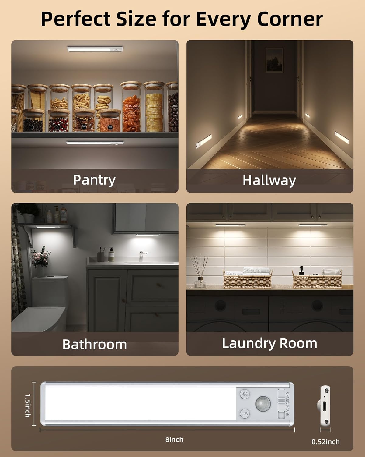 EZVALO Wireless Night Light – Fall-Prevention Motion Lighting for Elderly and Kids, Auto Shutoff Under Cabinet Fixture