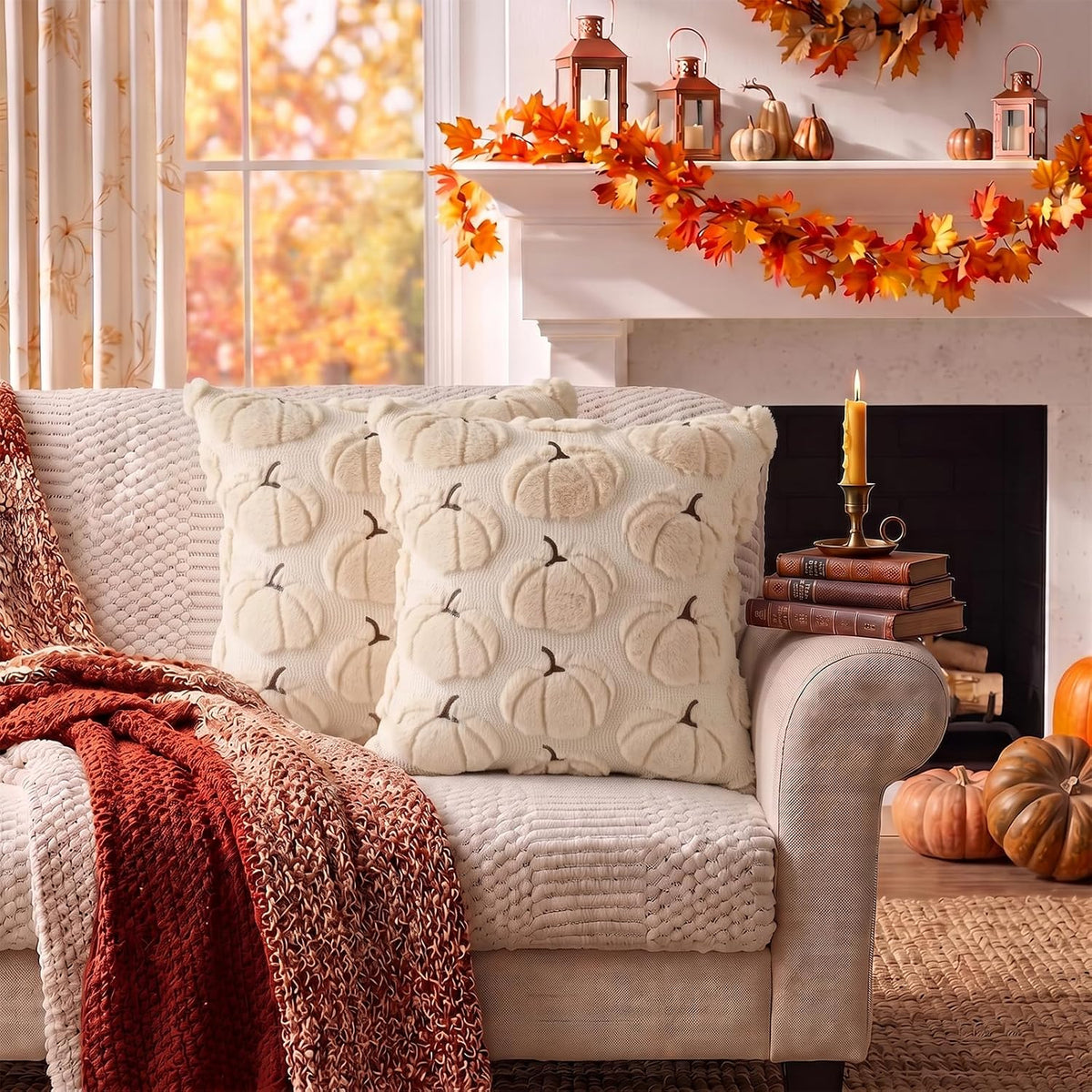 Fallcove Pumpkin Pillow Covers – Apartment Living Room Autumn Refresh, 18x18 Set of 2 Apricot