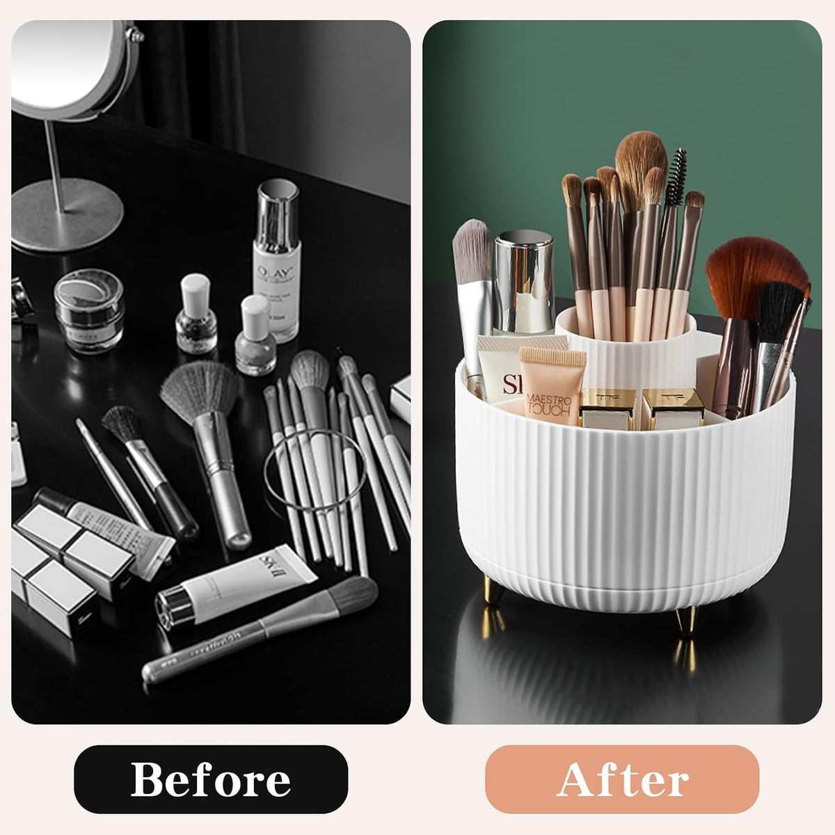 fanado Brush Holder with Crystal Finish – Decorative Countertop Organizer for a Polished Home Atmosphere