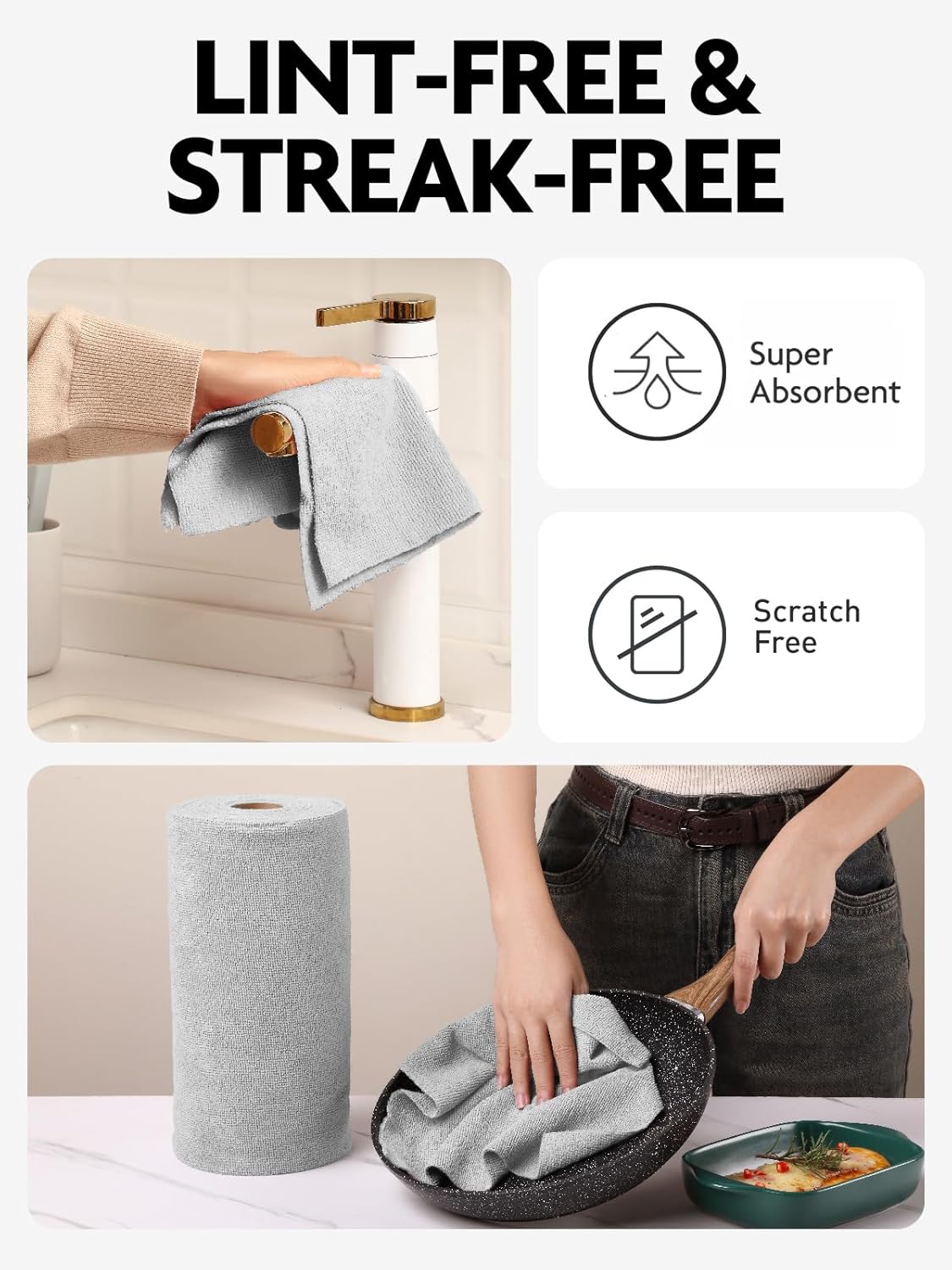 Fantasticlean Microfiber Cleaning Cloth Roll – 30 Pack Portable for Camping and Picnic Cleanup