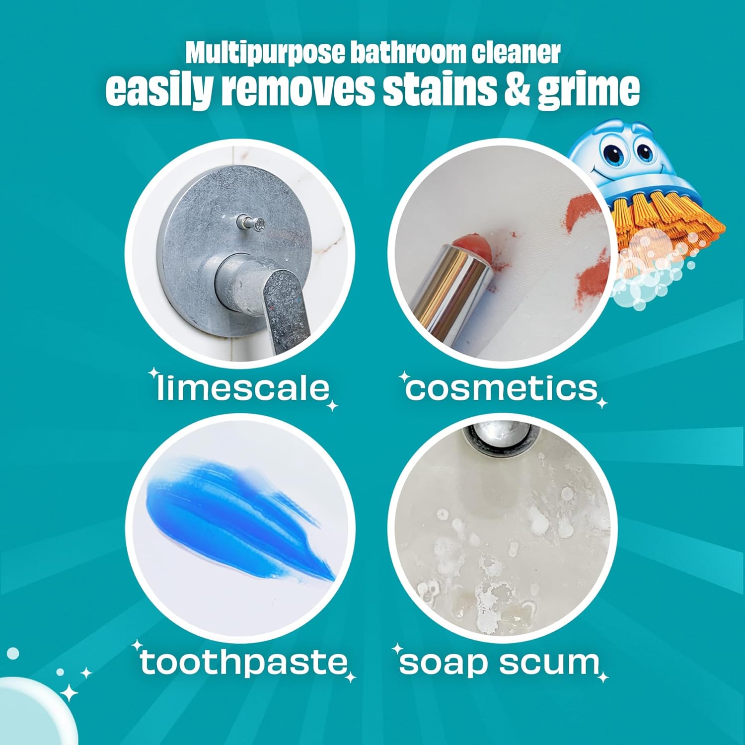 fast-acting limescale and soap-scum dissolving action (lab-tested 5x faster than leading all-purpose cleaners)