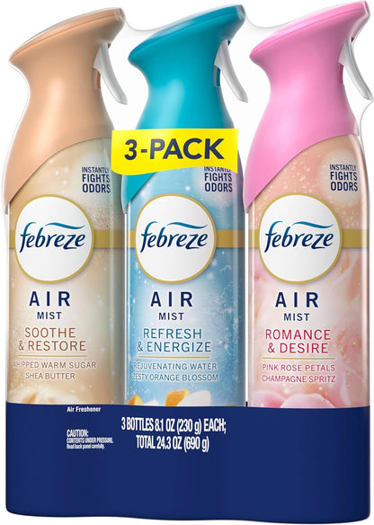 Febreze Air Mist – Focus-Boosting Background Scent for Home Office and Study Nook, Refresh & Energize Spray, Pack of 3
