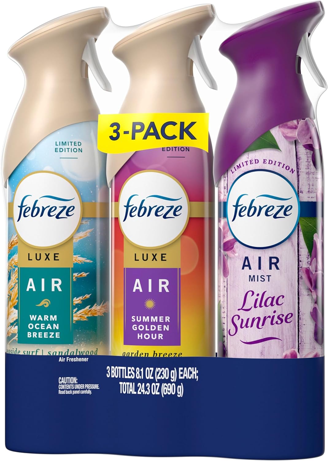 Febreze Air Mist for Kids' Rooms – Non-Toxic Odor Fighter, Lilac Sunrise Summer Peaches Mango Splash 3-Pack