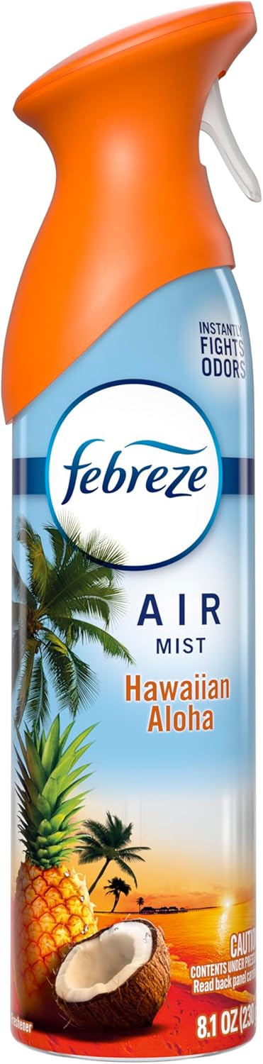 Febreze Air Mist Hawaiian Aloha – One-Press Room Deodorizer for Clutter-Free Living, 8.1oz 6-Pack