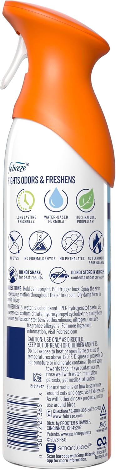 Febreze Air Mist Hawaiian Aloha – One-Press Room Deodorizer for Clutter-Free Living, 8.1oz 6-Pack