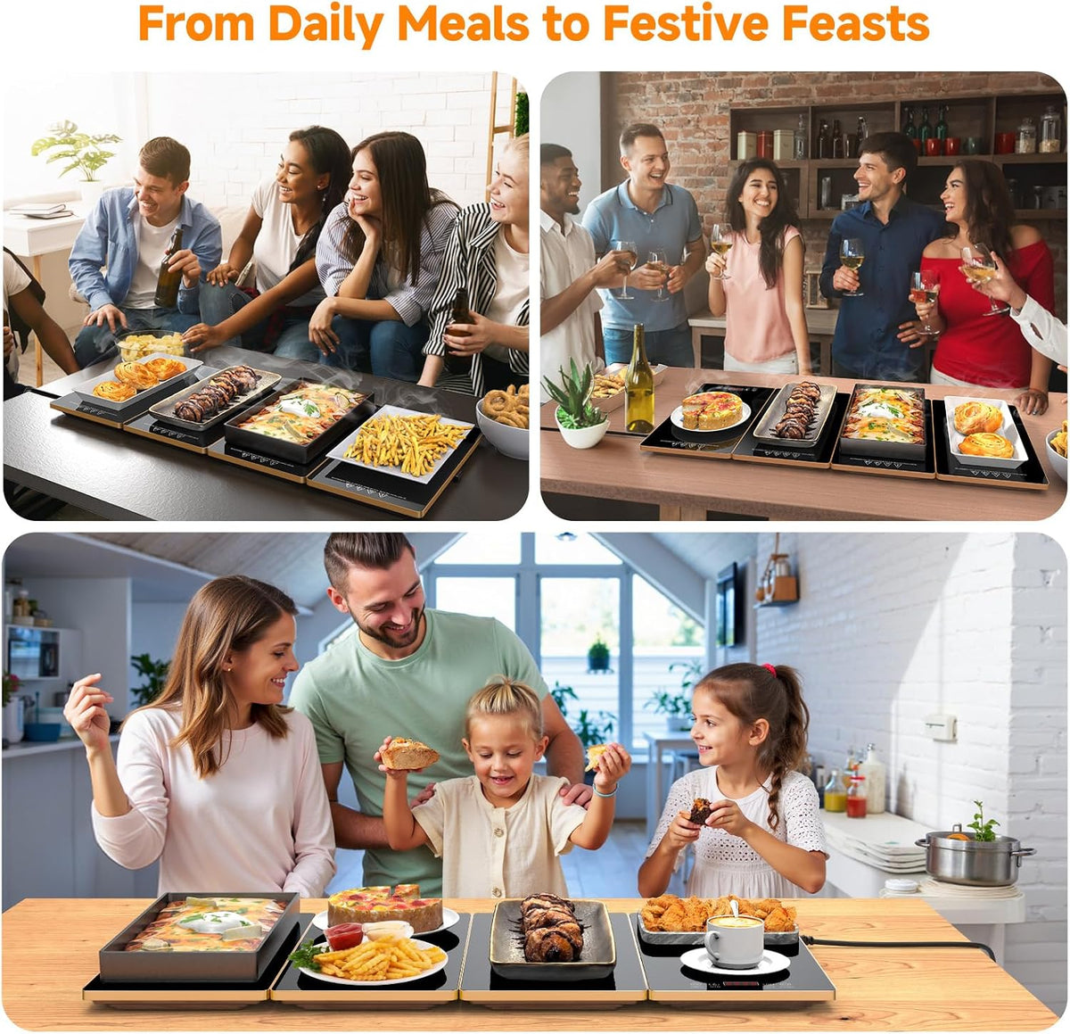 FEPPO Food Warming Mat – Smokeless Buffet Warmer Safe Around Kids and Pets, 10 Adjustable Temperature Settings